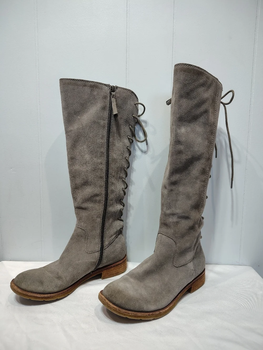 Sofft Sharnell II Pietra Grey Knee High Riding Boots 6M‎ Lace Up Boho Festival